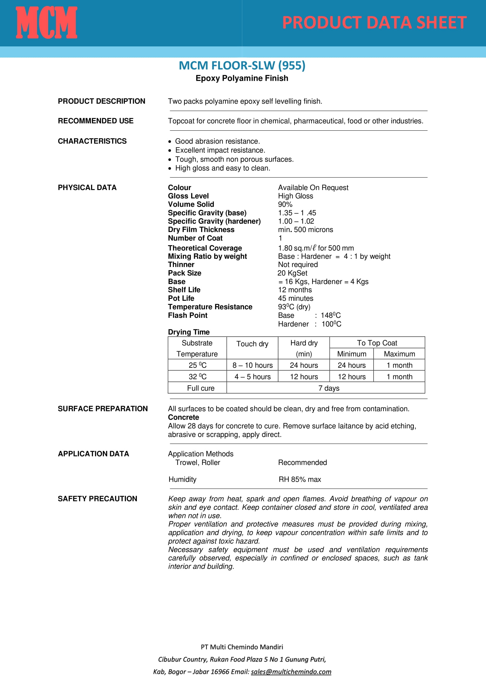 MCMFLOOR 955 - SLW-1 